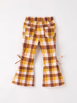 Three Little Tots Fall Thanksgiving Brown Plaid Bow Trousers, additional product photo