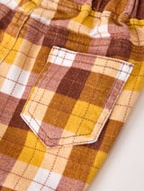 Three Little Tots Fall Thanksgiving Brown Plaid Bow Trousers, extra product detail