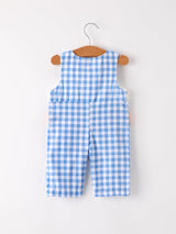 Three Little Tots Fall Thanksgivingand Halloween Blue Pumpkin Smock Embroidery Baby Boy Romper, additional product photo