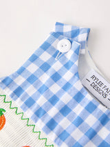 Three Little Tots Fall Thanksgivingand Halloween Blue Pumpkin Smock Embroidery Baby Boy Romper, alternate angle