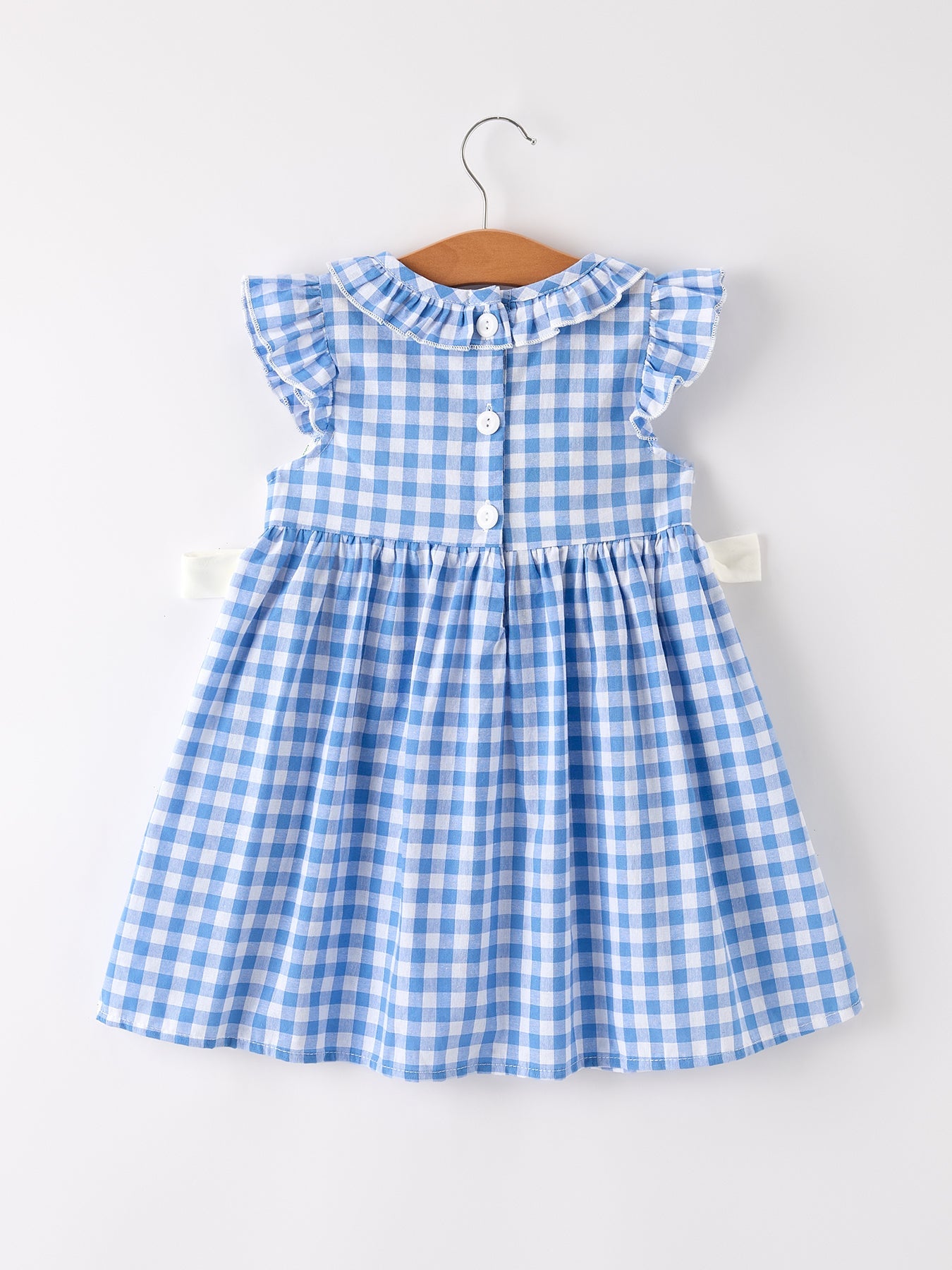 Three Little Tots Fall Thanksgivingand Halloween Blue Pumpkin Smock Embroidery Baby Girl Dress, second additional photo
