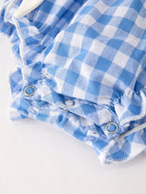 Three Little Tots Fall Thanksgivingand Halloween Blue Pumpkin Smock Embroidery Baby Girl Romper, fourth additional photo