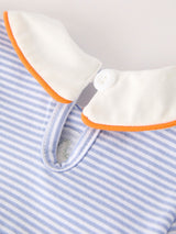 Three Little Tots Fall Thanksgiving and Halloween Lapel Stripe Pumpkin Applique Bow Girls Romper, extra product detail