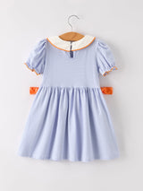 Three Little Tots Fall Thanksgiving and Halloween Lapel Stripe Pumpkin Applique Bow Girls Dress, additional product photo