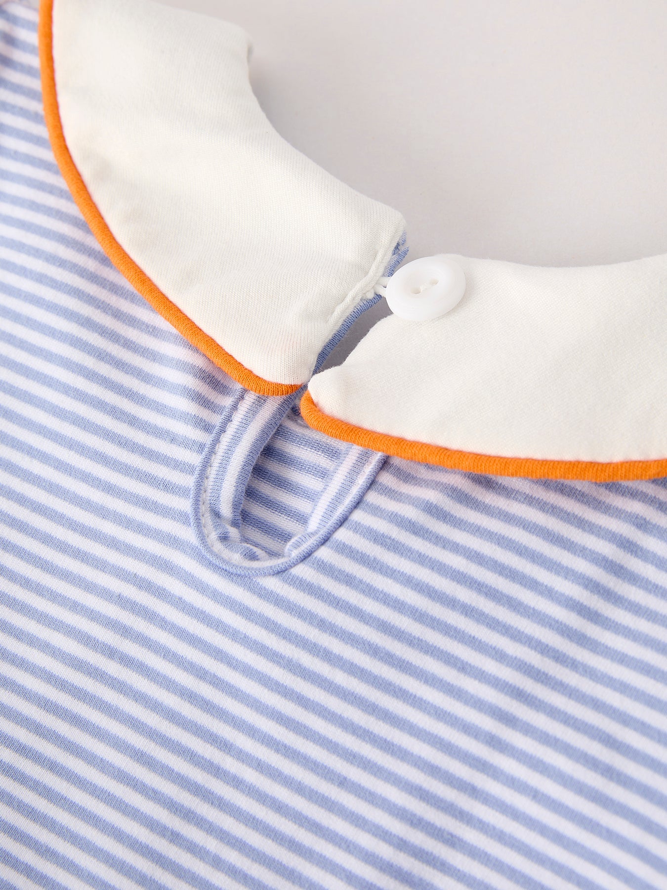 Three Little Tots Fall Thanksgiving and Halloween Lapel Stripe Pumpkin Applique Bow Girls Dress, extra product detail