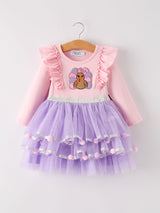 Autumn Thanksgiving Tulle Pink Purple Girls Long Sleeve Dress