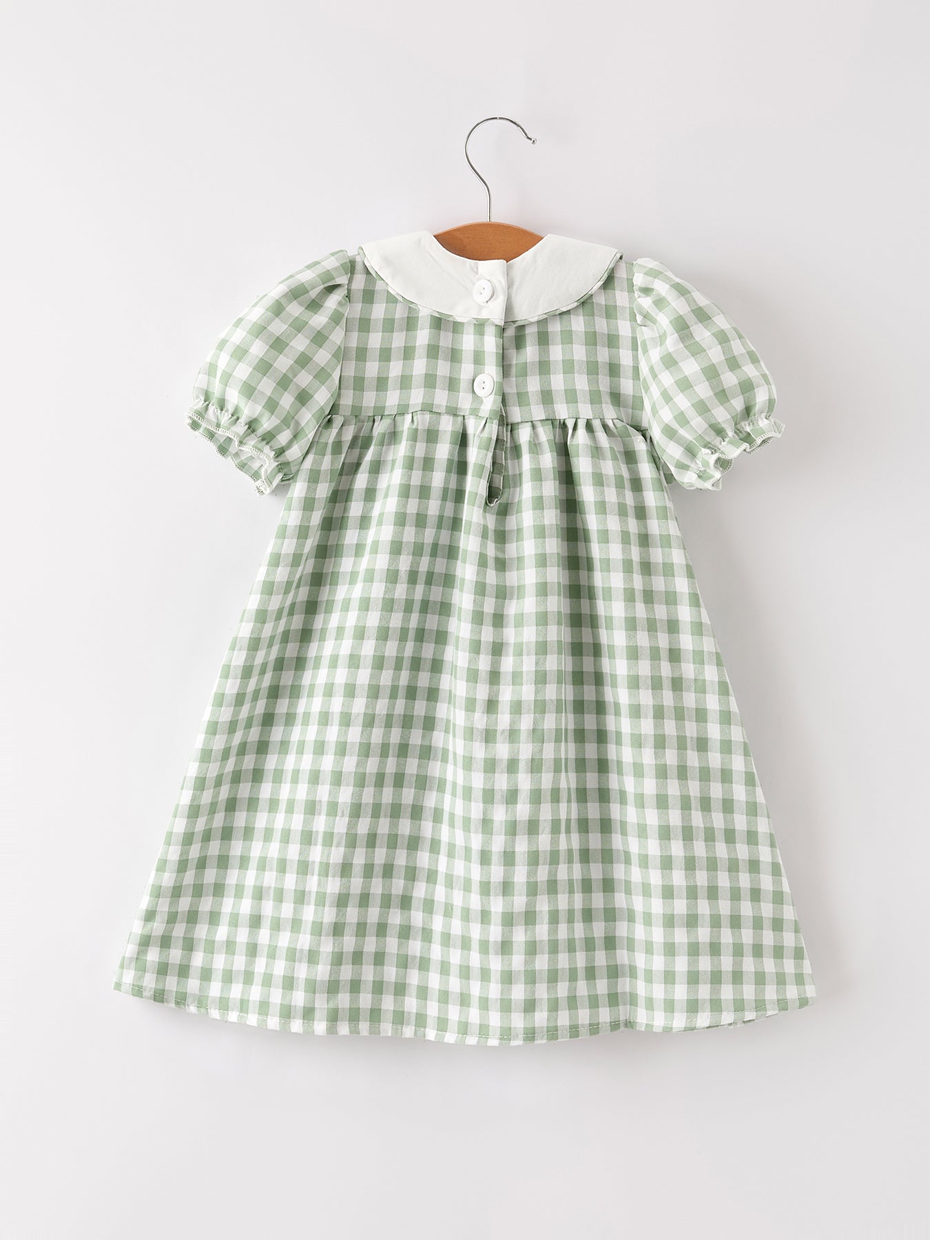 Three Little Tots Fall Halloween and Thanksgiving Pumpkin Applique Plaid Green Girls Dress, another angle