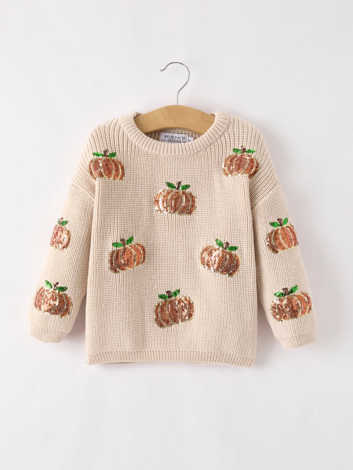 Three Little Tots Thanksgiving Pumpkin Sequin Sweater Beige Perfect for Fall, extra product detail