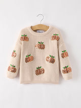 Three Little Tots Thanksgiving Pumpkin Sequin Sweater Beige Perfect for Fall, extra product detail