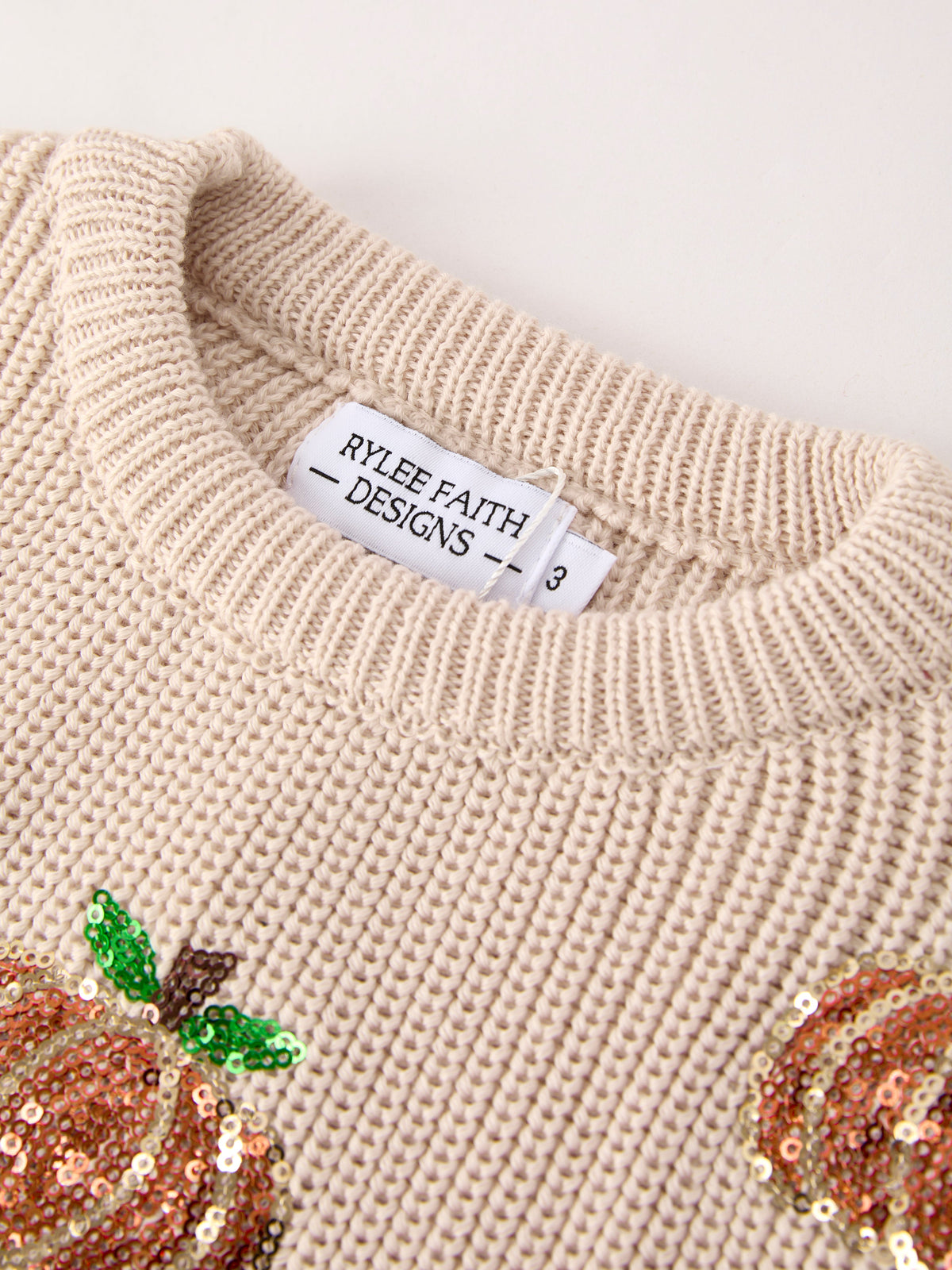 Three Little Tots Thanksgiving Pumpkin Sequin Sweater Beige Perfect for Fall, another angle