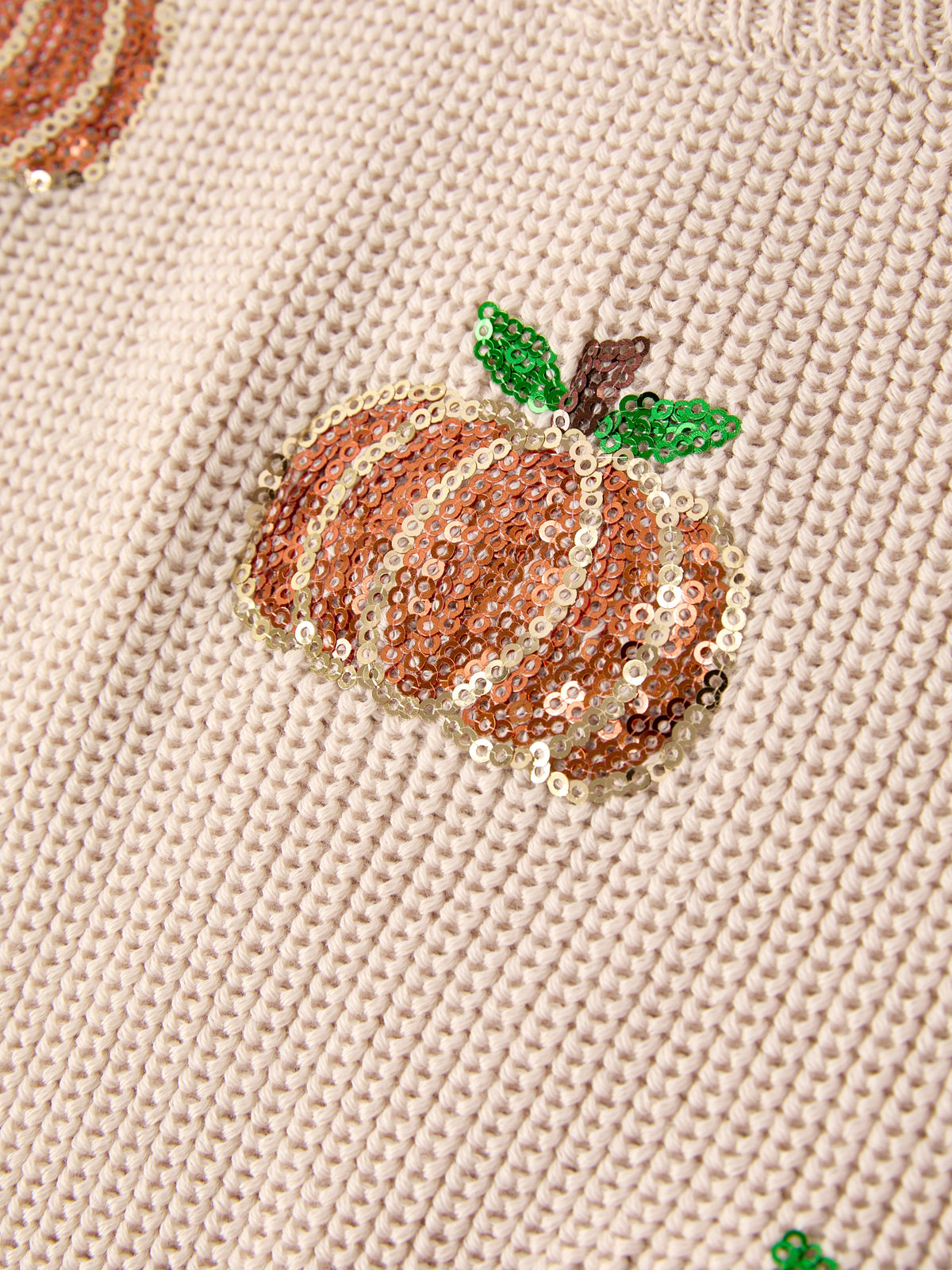 Three Little Tots Thanksgiving Pumpkin Sequin Sweater Beige Perfect for Fall, second additional photo