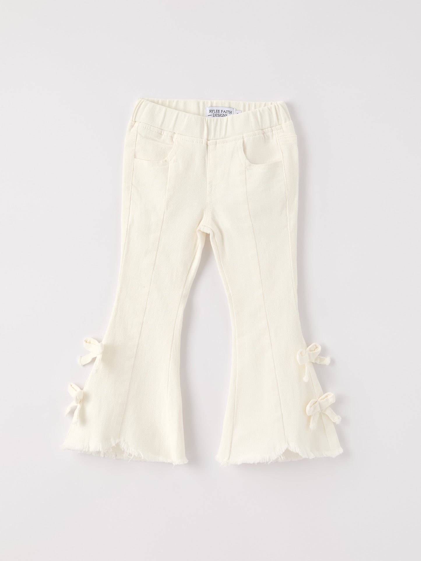 Three Little Tots Charming White Denim Pants with Cute Bows