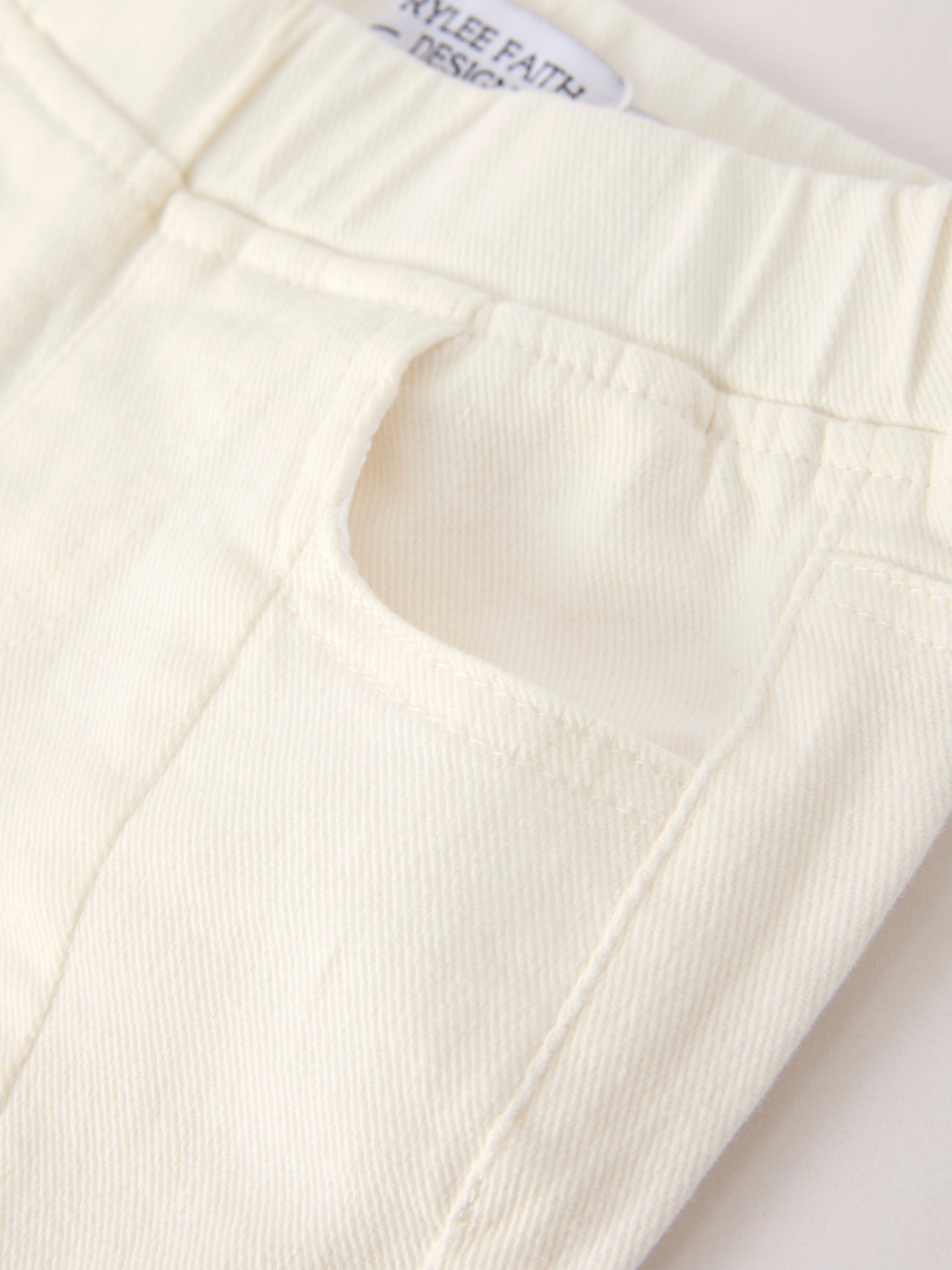 Three Little Tots Charming White Denim Pants with Cute Bows, alternate angle