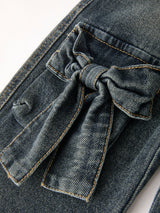 Girls Bow Stretch Wide-Leg Jeans