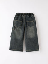 Girls Bow Stretch Wide-Leg Jeans