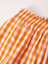 Fall Turkey Embroidered Boy Set – Orange Checkered with Thanksgiving Details