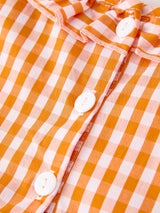Fall Turkey Embroidered Dress for Girls – Orange Checkered with Thanksgiving Details