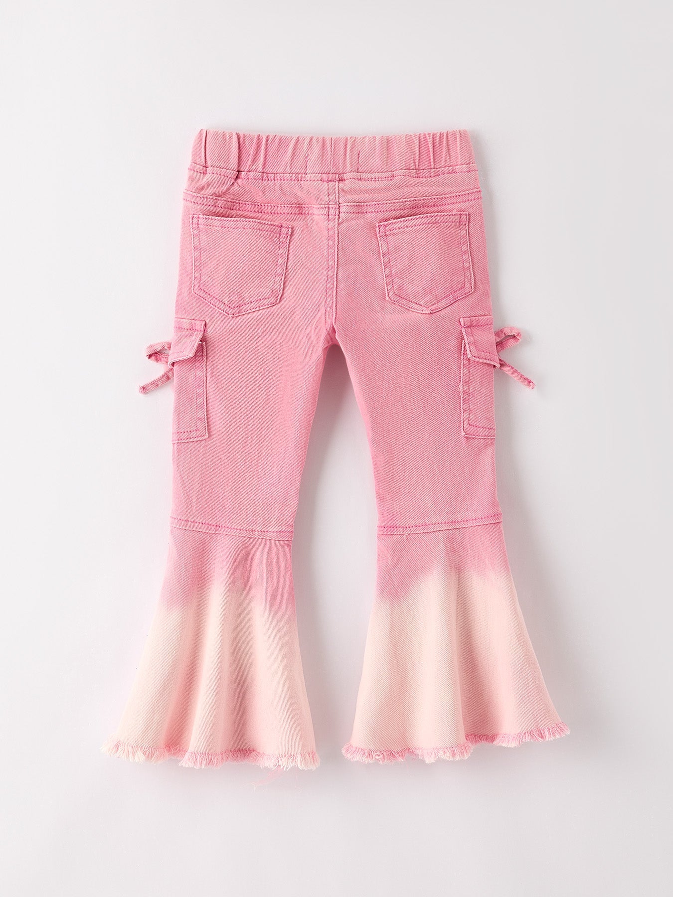 Three Little Tots Pink Bell Bottom Jeans Frayed Hem with Cargo Pockets, additional product photo
