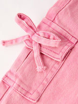 Three Little Tots Pink Bell Bottom Jeans Frayed Hem with Cargo Pockets, additional view