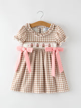 Christmas Vintage-Style Plaid Dress with Embroidered Gingerbread and Bows