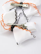 Halloween Pumpkin Hair Bows: White Ribbon Design（2PCS）