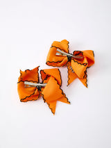 Halloween Spider Hair Bows: Orange Ribbon Design (2PCS)