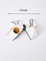 Halloween Pumpkin Hair Bows: White Ribbon Design（2PCS）