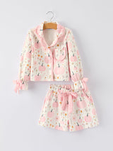 Thanksgiving Pink Pumpkin Floral Print Pajama Set