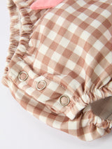 Christmas Vintage-Style Plaid Embroidered Gingerbread and Bows Girls Romper