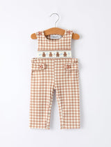 Christmas Vintage-Style Plaid Embroidered Gingerbread and Bows Boy Romper