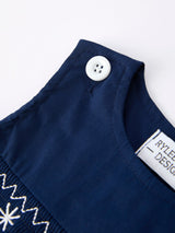 Christmas Navy Blue Nativity Smocking Embroidered Baby Boy Romper