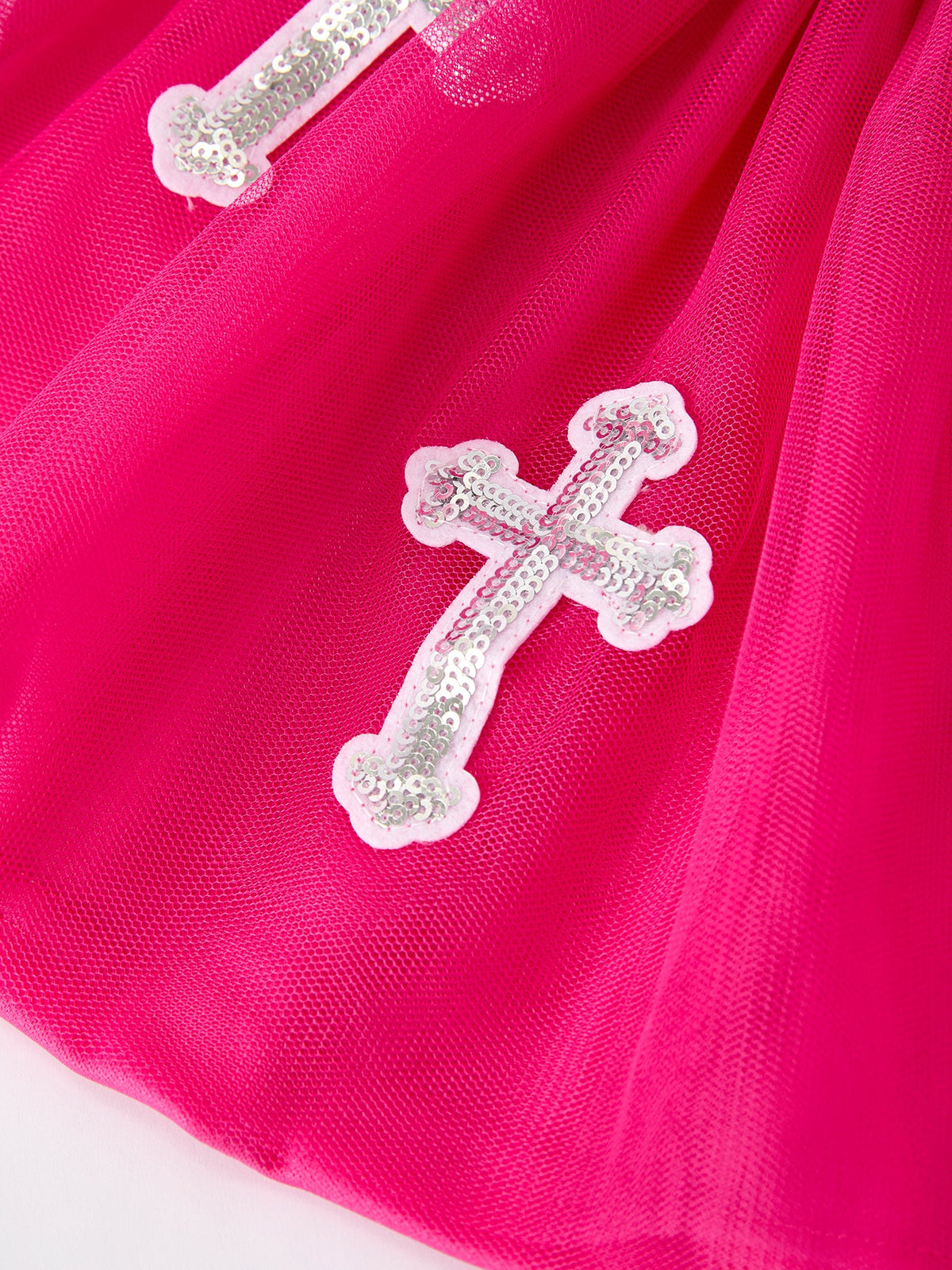 Three Little Tots Girls Christian Outfit Long Sleeve Faith Top and Pink Cross Mesh Skirt, alternate angle
