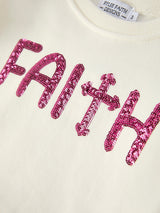 Three Little Tots Girls Christian Outfit Long Sleeve Faith Top and Pink Cross Mesh Skirt, additional view