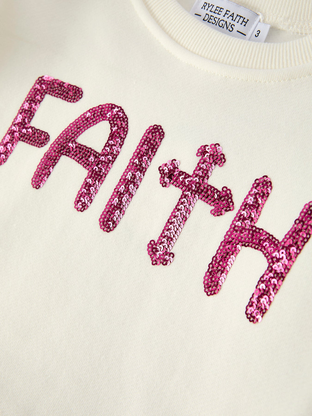 Three Little Tots Girls Christian Outfit Long Sleeve Faith Top and Pink Cross Mesh Skirt, additional view