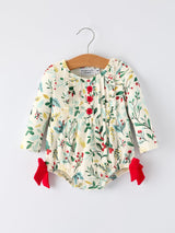 Baby Girls Christmas Romper – Holiday Bow Long Sleeve Outfit