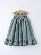 Three Little Tots Girls Denim Ruffle Trim A-Line Dress, third additional photo