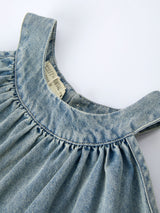Three Little Tots Girls Denim Ruffle Trim A-Line Dress, fifth additional photo