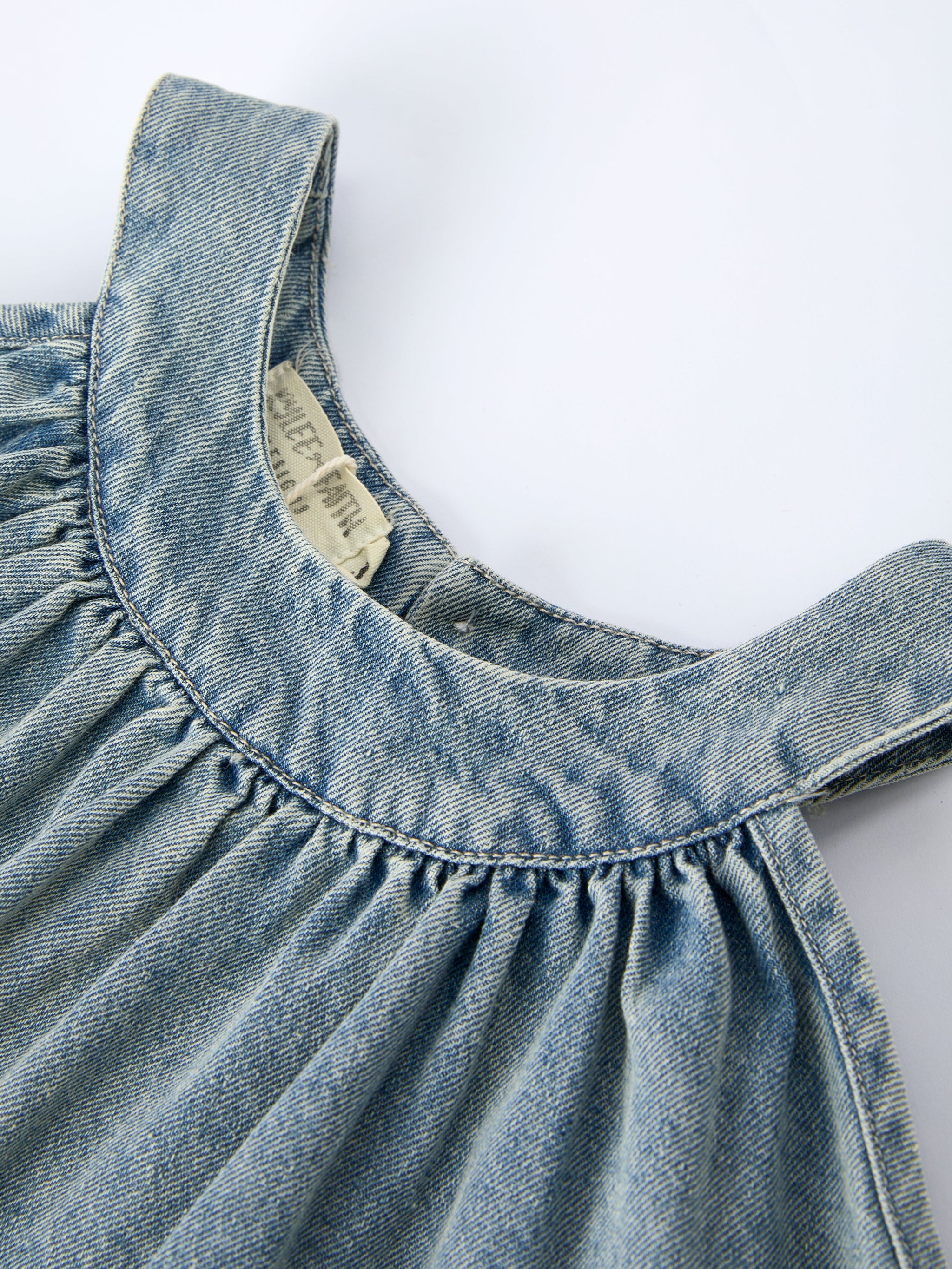 Three Little Tots Girls Denim Ruffle Trim A-Line Dress, fifth additional photo