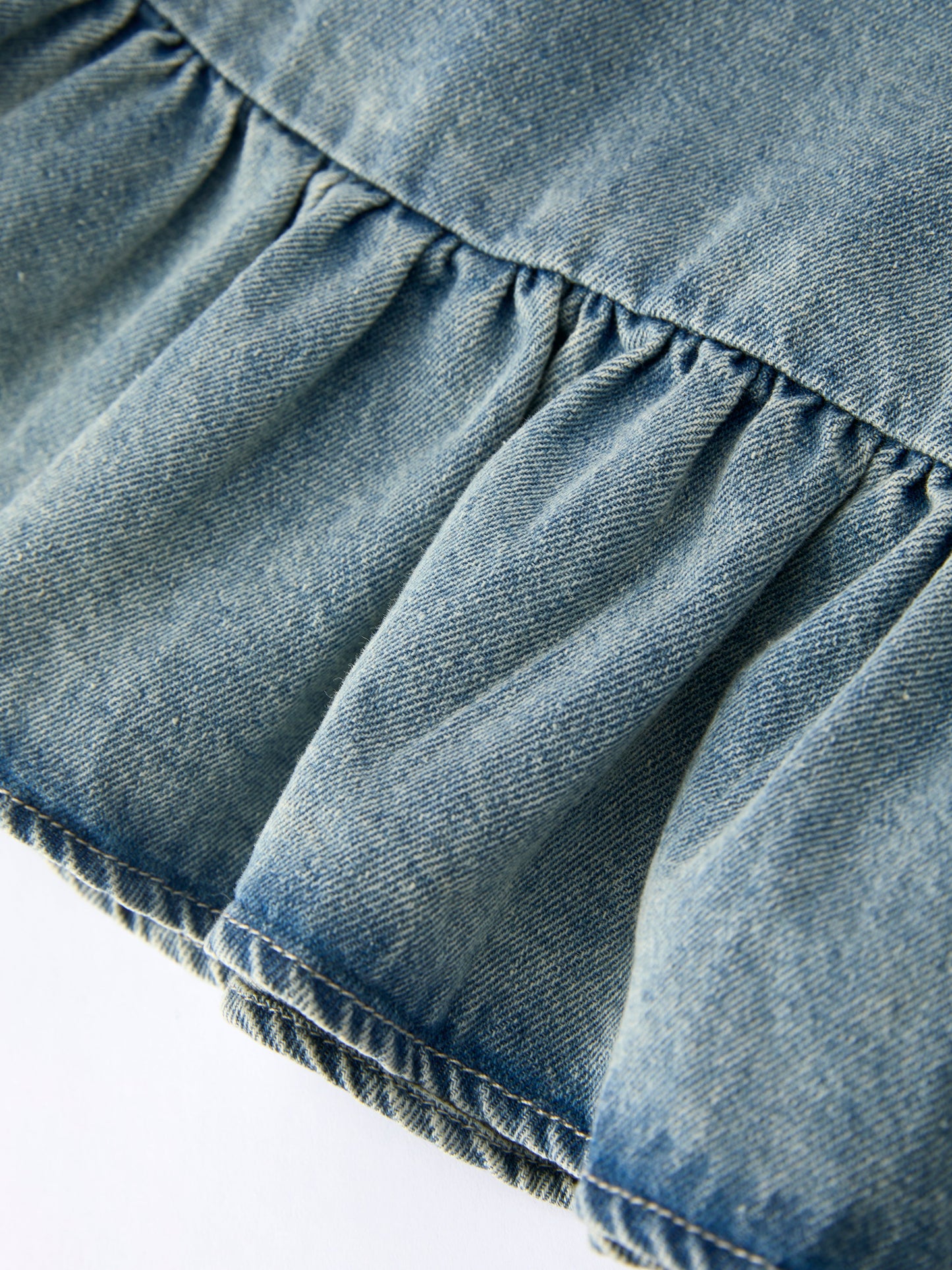 Three Little Tots Girls Denim Ruffle Trim A-Line Dress, sixth additional photo