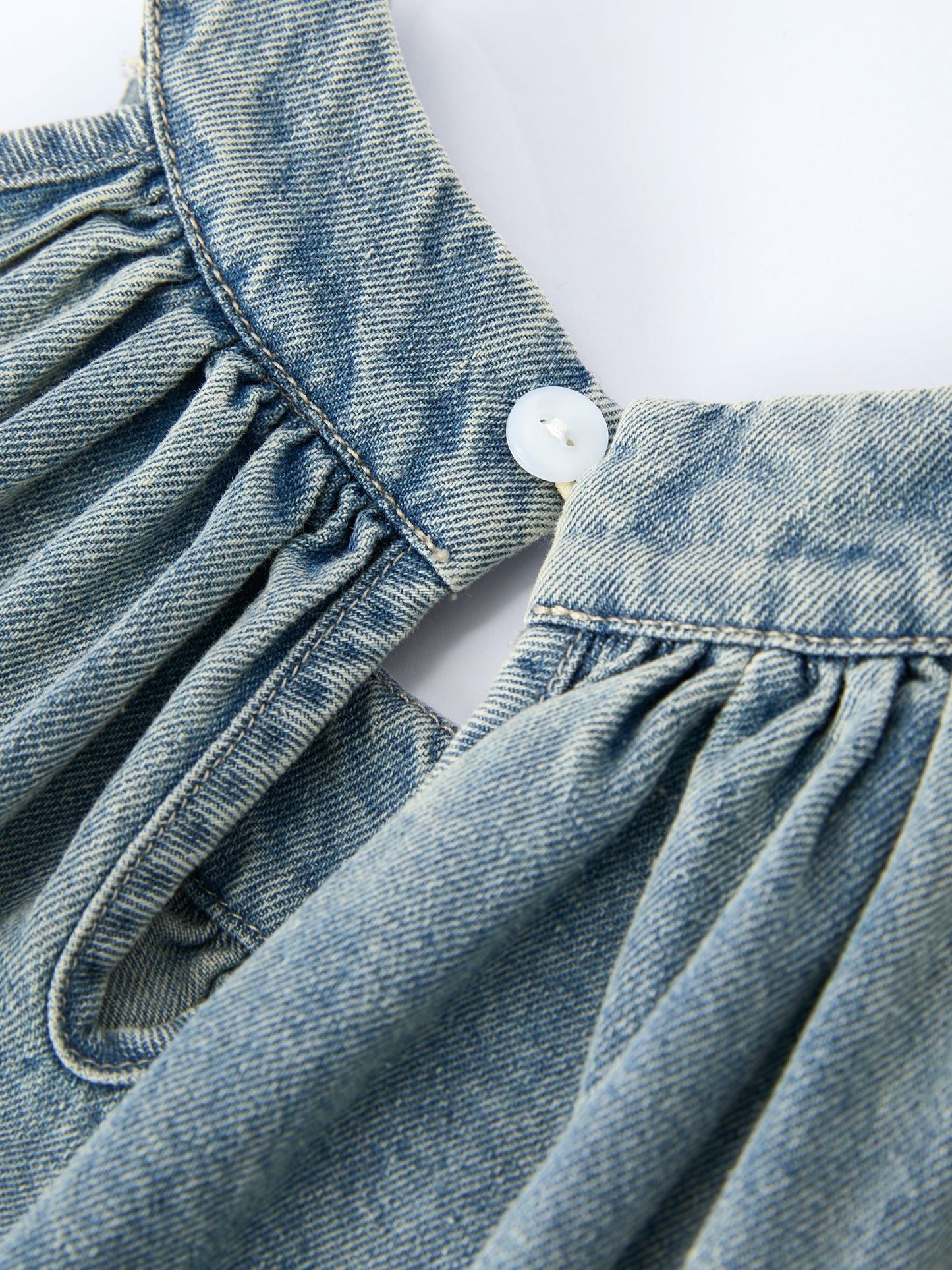 Three Little Tots Girls Denim Ruffle Trim A-Line Dress, seventh additional photo
