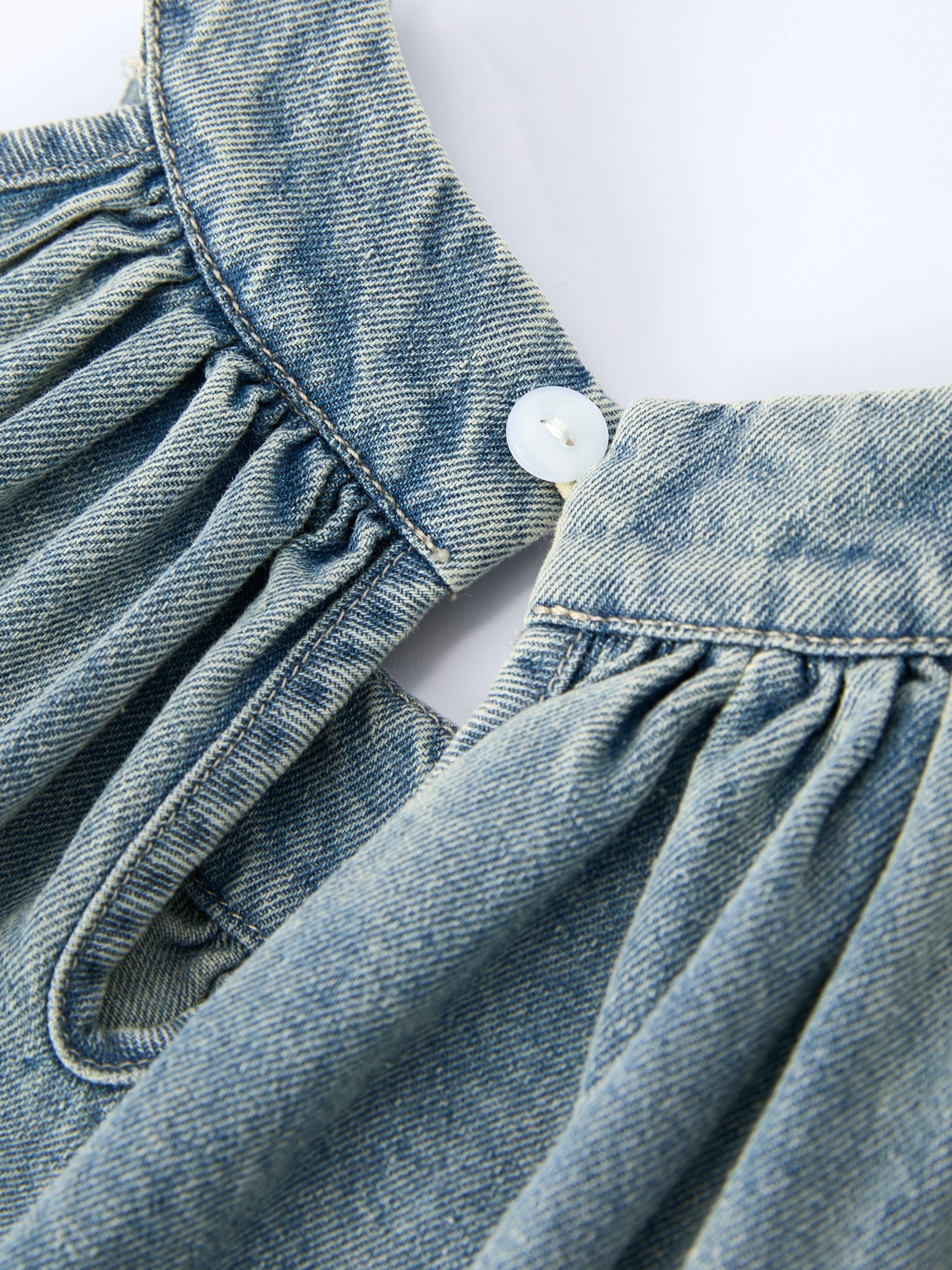 Three Little Tots Girls Denim Ruffle Trim A-Line Dress, seventh additional photo