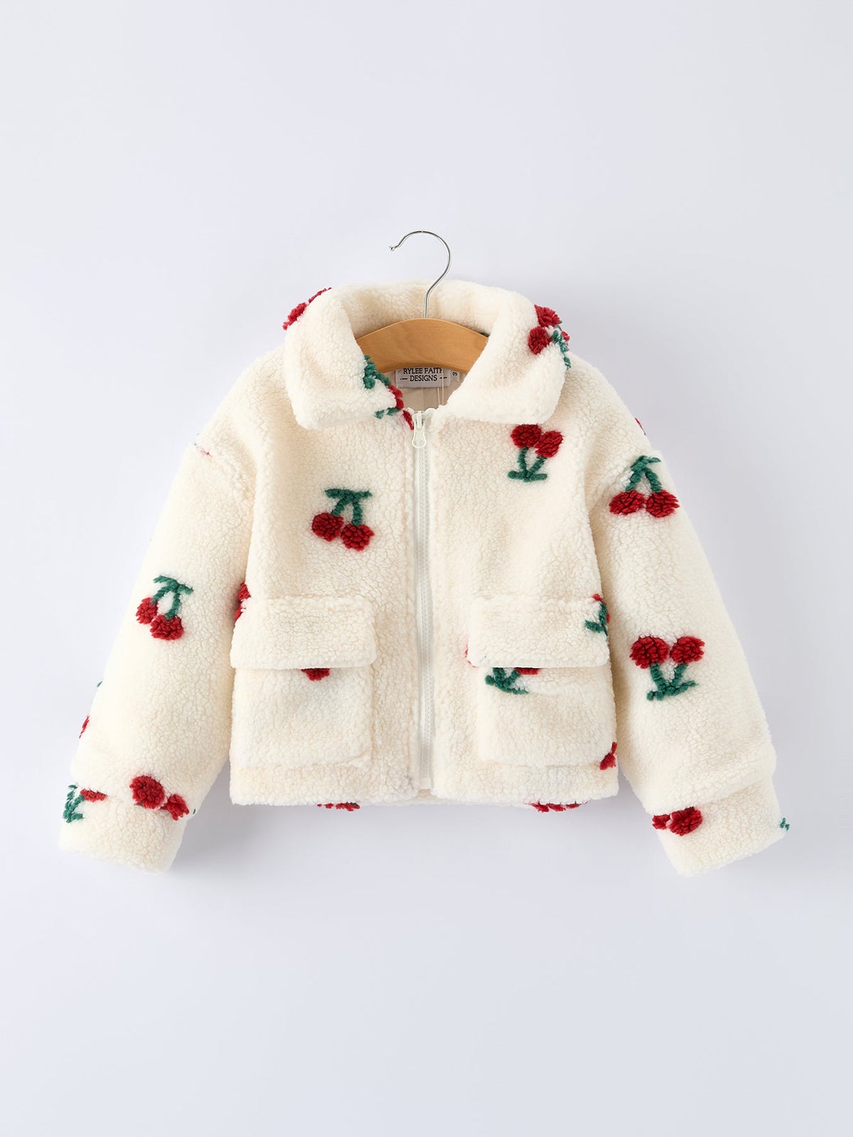 Three Little Tots Cherry Plush Jacket for Girls Zip-Up Winter Coat