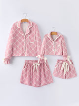 Three Little Tots Mommy and me Autumn Check Bow Girls Lapel Pajamas