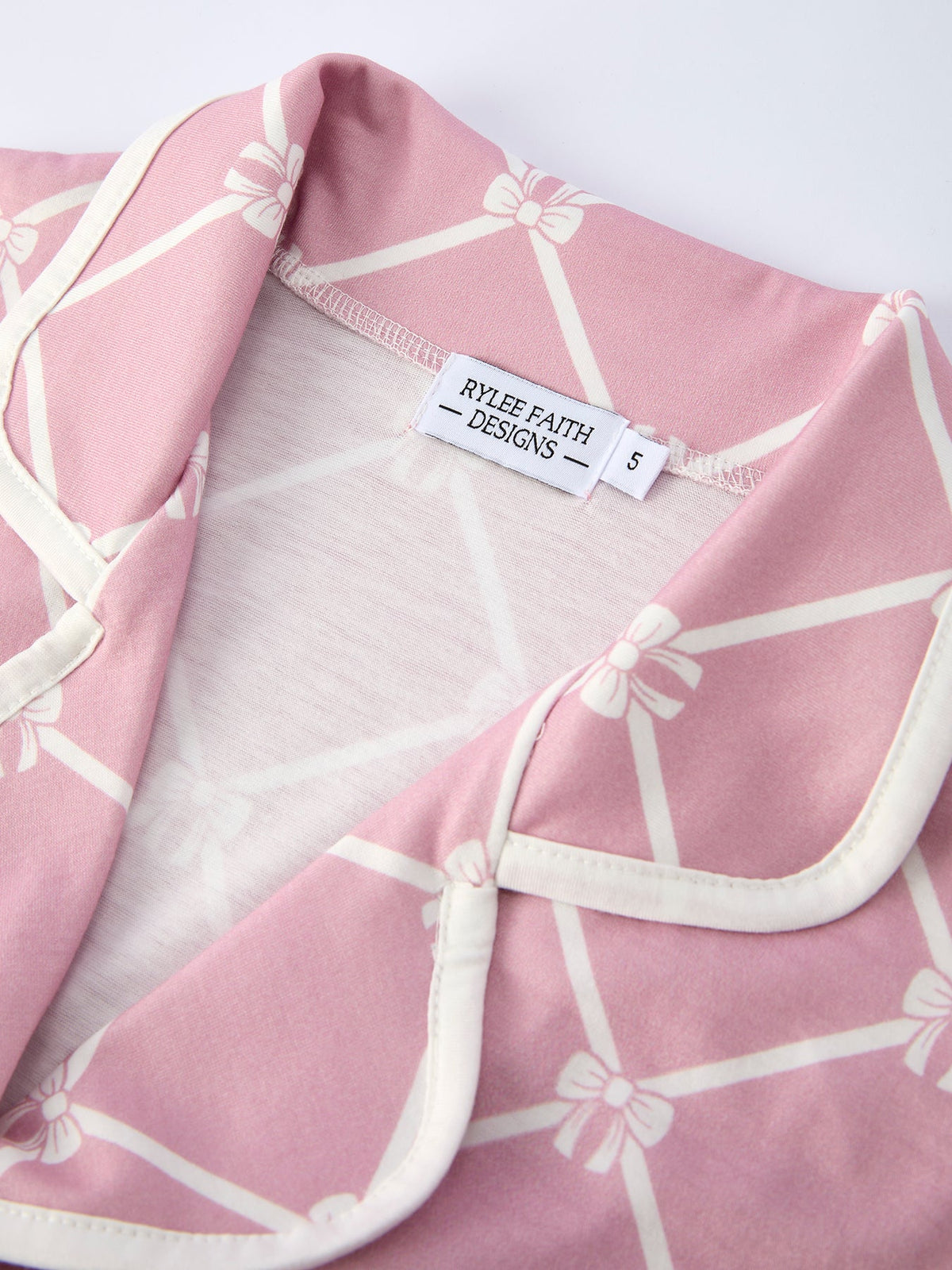 Three Little Tots Mommy and me Autumn Check Bow Girls Lapel Pajamas, seventh additional photo