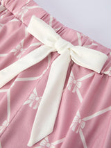 Three Little Tots Mommy and me Autumn Check Bow Girls Lapel Pajamas, ninth additional photo