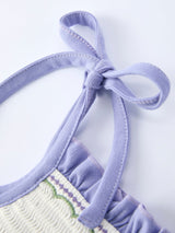 Spring Purple Floral Embroidered Smocked Bow Girl Dress