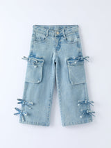 Wide-Leg Bows Denim Pants With Pockets