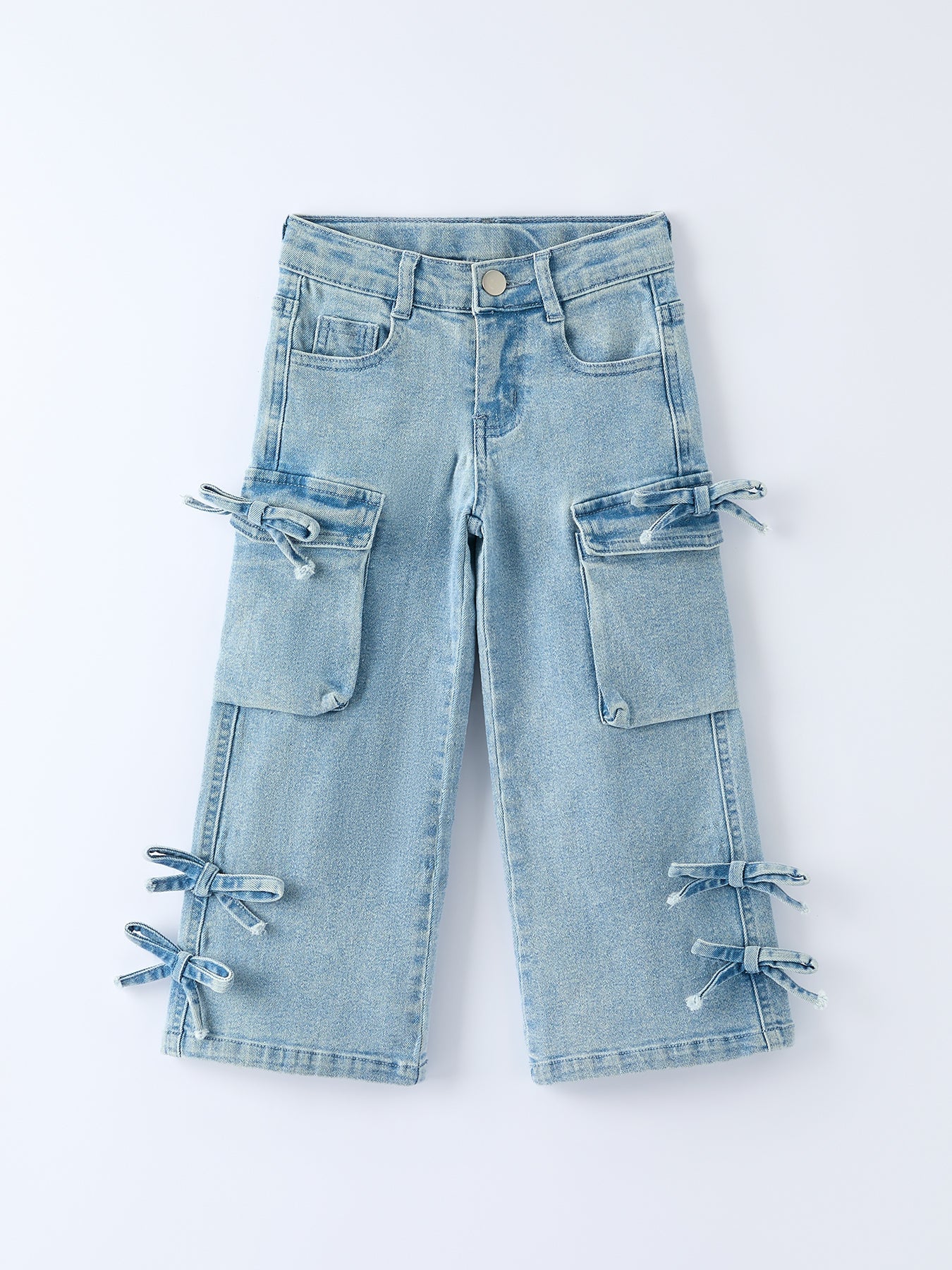 Wide-Leg Bows Denim Pants With Pockets