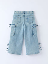 Wide-Leg Bows Denim Pants With Pockets