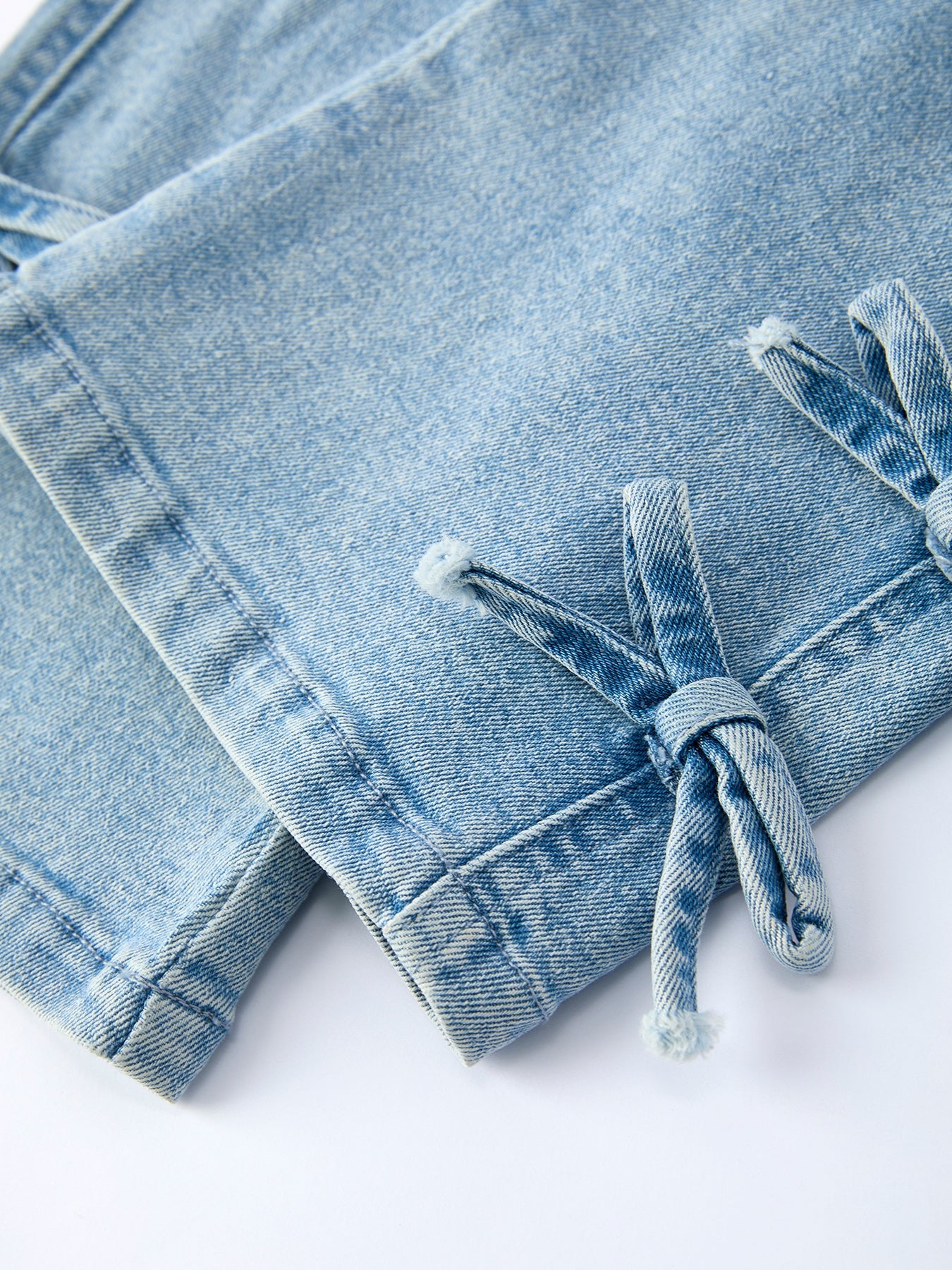 Wide-Leg Bows Denim Pants With Pockets